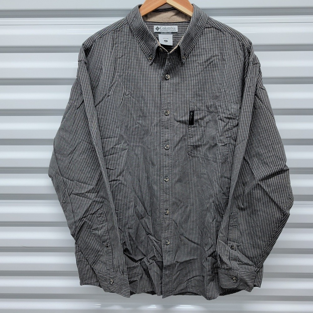 Columbia Shirt Large Mens Long Sleeve Micro Check Button Down Black White Grid — photo 2
